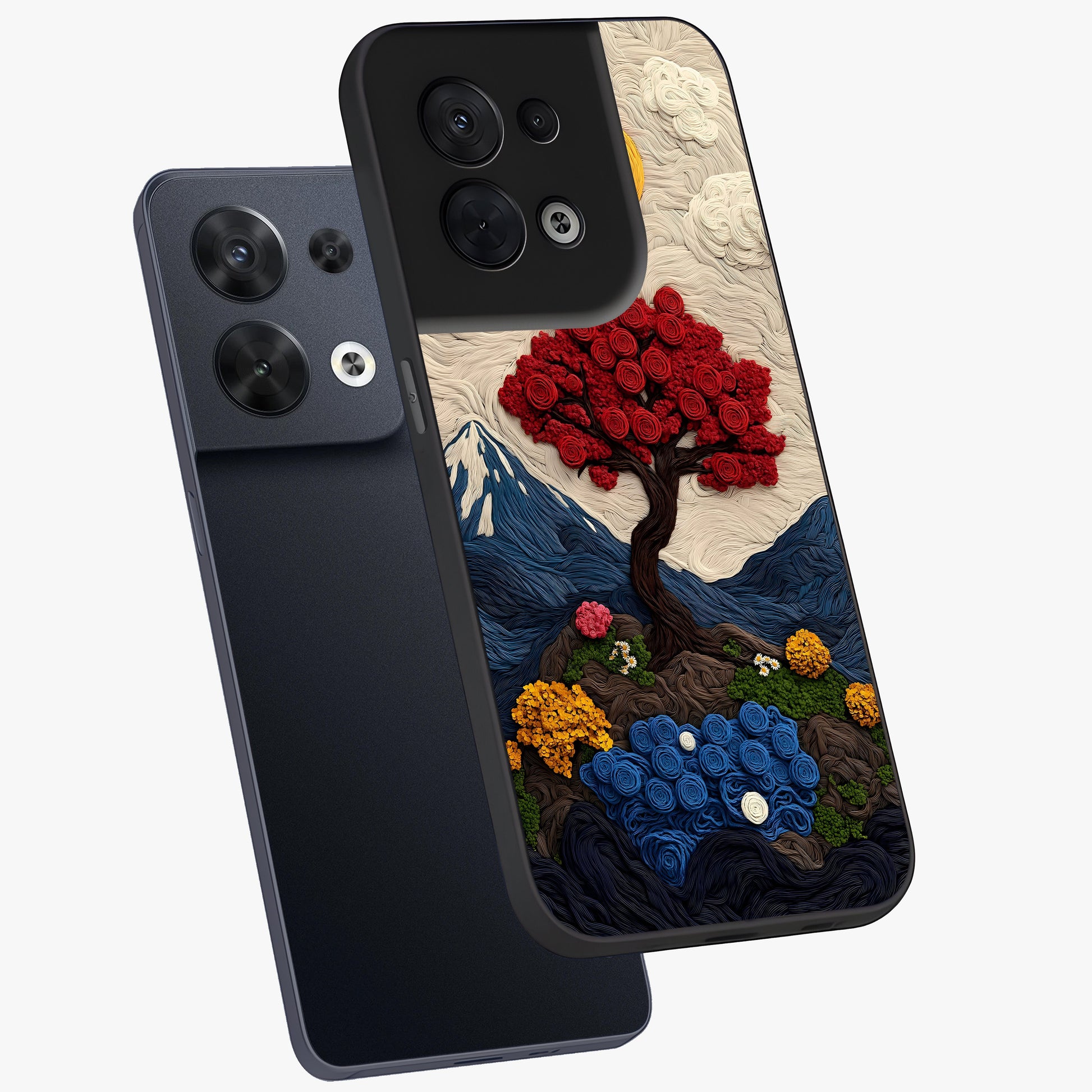 Eternal Nature Tapestry Glass Case displayed in angled mockup highlighting detailed botanical pattern with artistic aesthetic.