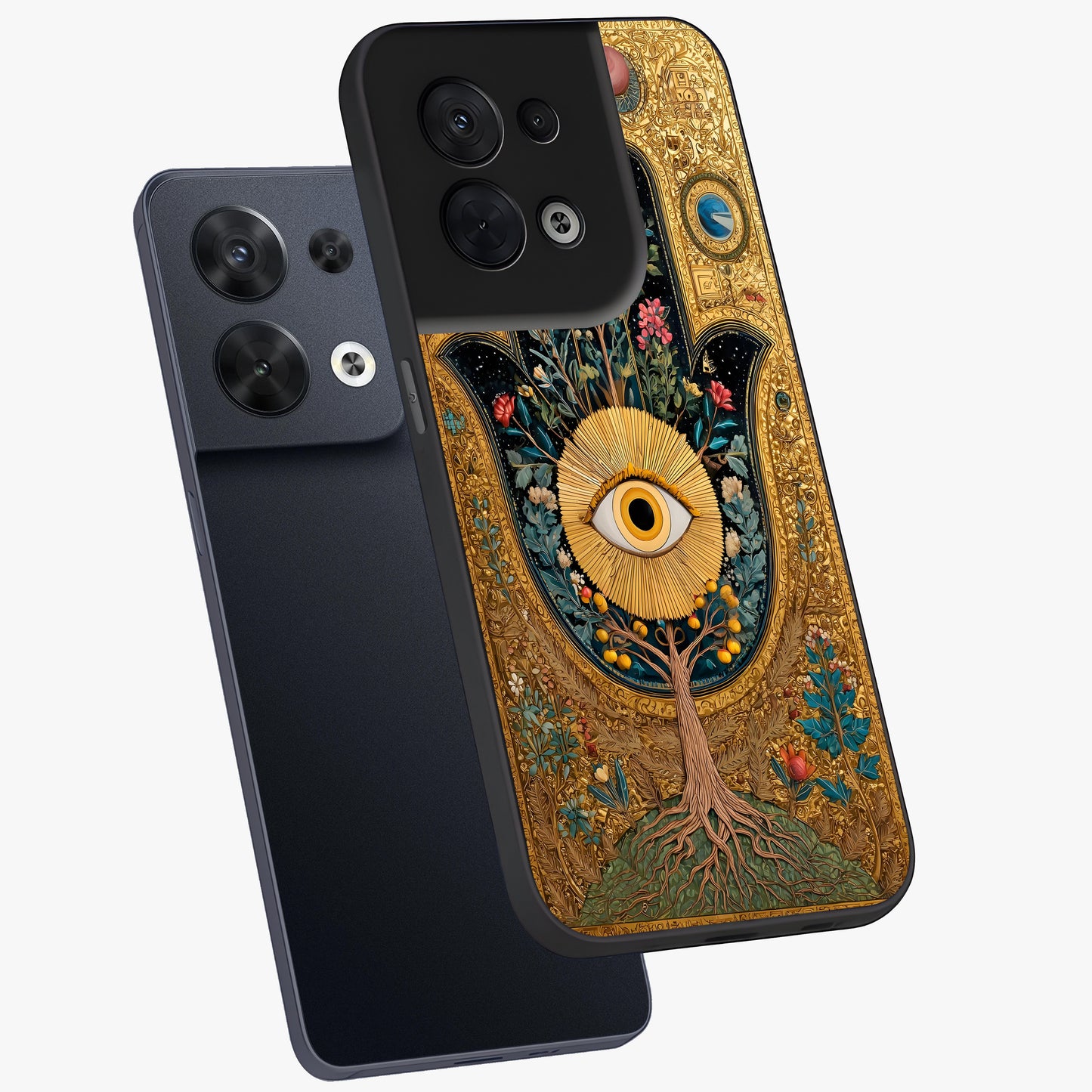 Ethereal Evil Eye Glass Case displayed in angled mockup highlighting protective evil eye symbol with spiritual aesthetic design.