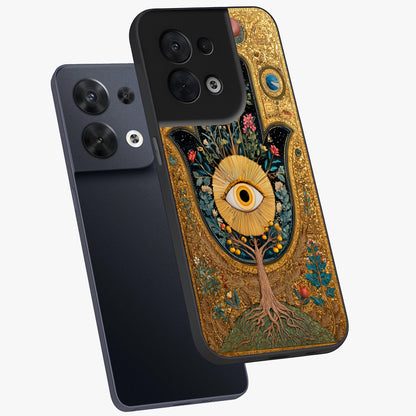Ethereal Evil Eye Glass Case displayed in angled mockup highlighting protective evil eye symbol with spiritual aesthetic design.