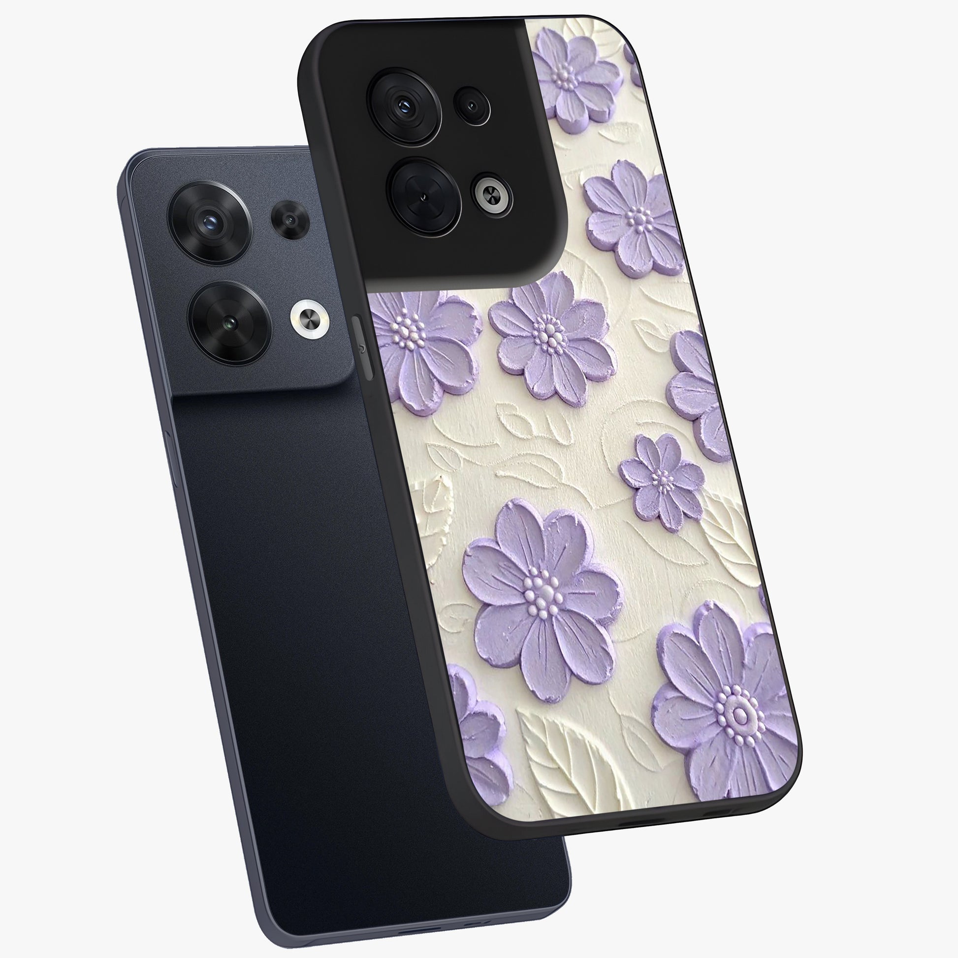 Floral Wall Art With Purple Flowers Glass Case displayed in angled mockup highlighting vibrant purple floral illustration with artistic aesthetic.