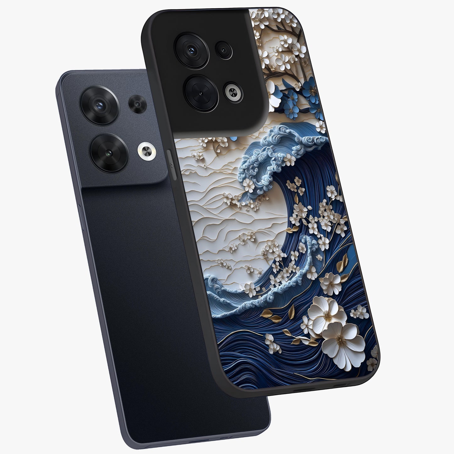 Floral Wave Origami Glass Case displayed in angled mockup highlighting geometric origami flower design with modern aesthetic style.