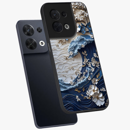 Floral Wave Origami Glass Case displayed in angled mockup highlighting geometric origami flower design with modern aesthetic style.