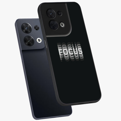 Focus Mode On Glass Case displayed in angled mockup highlighting clean minimal text artwork with modern aesthetic style.