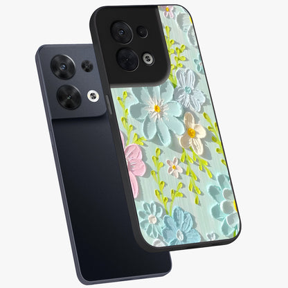 Frosted Petal Garden Glass Case displayed in angled mockup highlighting delicate flower petal design with calm garden aesthetic.