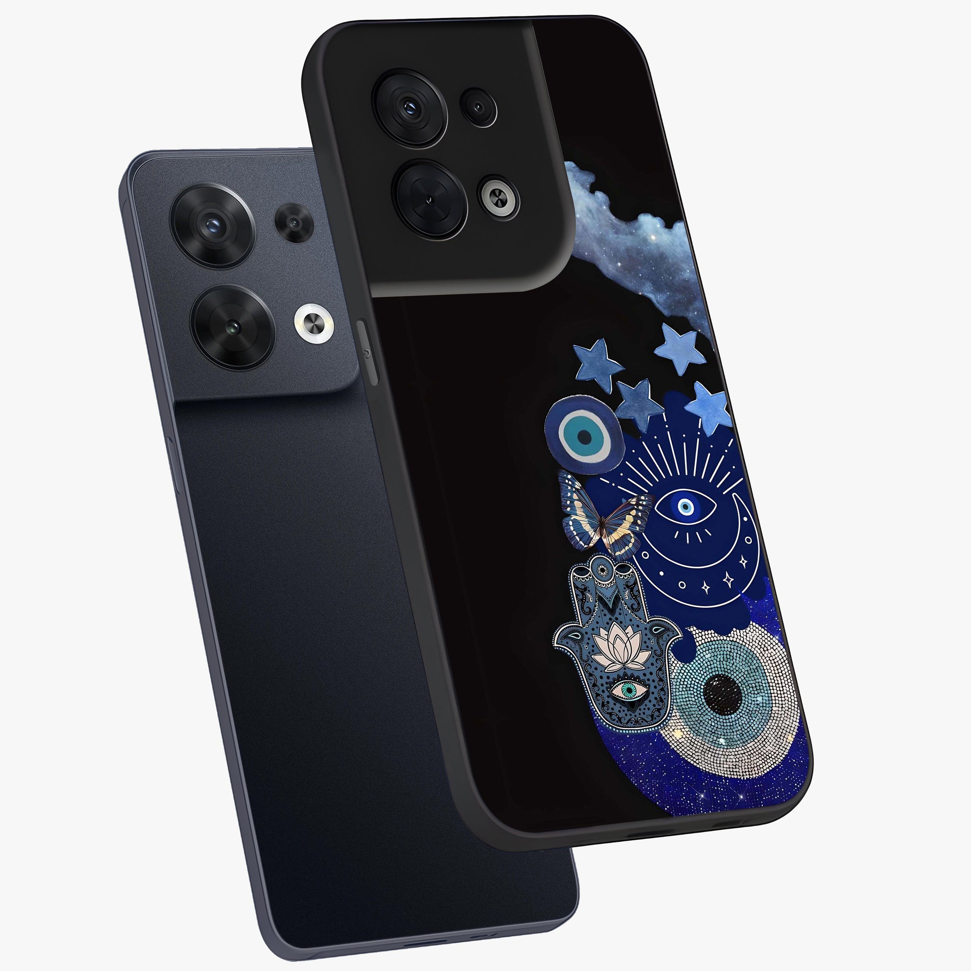 Galactic Charm Cluster Glass Case displayed in angled mockup highlighting luminous galaxy inspired design with dreamy aesthetic.