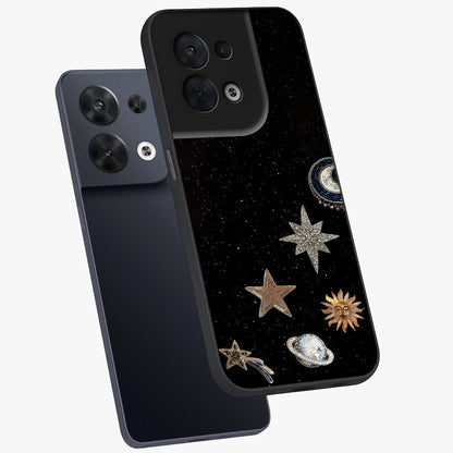 Galactic Charm Glow Glass Case displayed in angled mockup highlighting luminous galaxy inspired design with dreamy aesthetic.