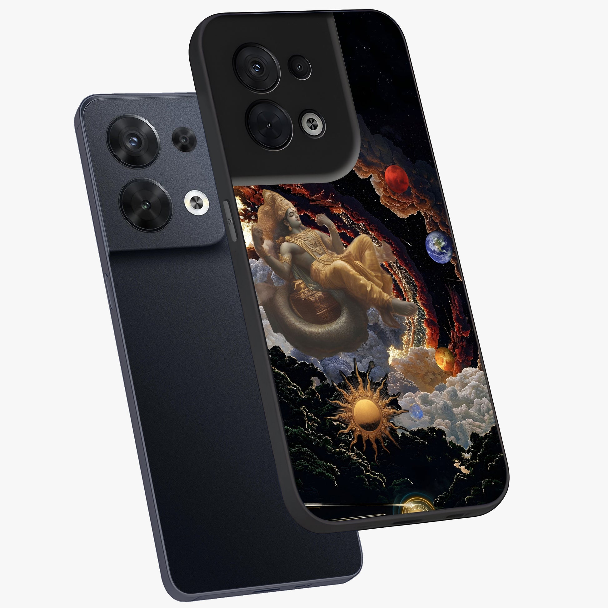 Galactic Divine God Glass Case displayed in angled mockup highlighting powerful celestial deity illustration with galactic aesthetic.