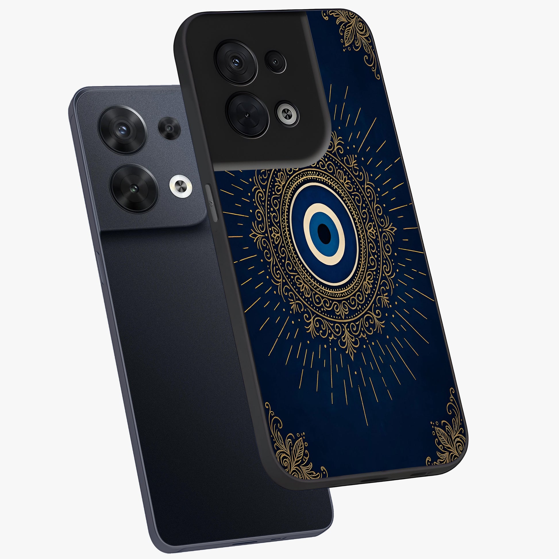 Golden Celestial Charm Glass Case displayed in angled mockup highlighting sparkling cosmic charm design with celestial aesthetic.