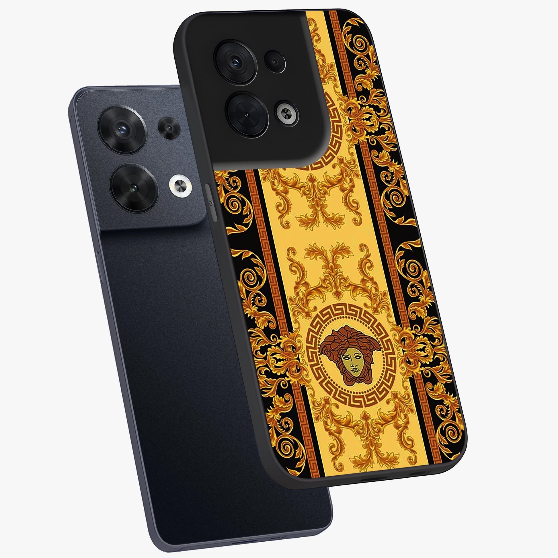 Golden Lotus Glow Glass Case displayed in angled mockup highlighting radiant lotus illustration with spiritual aesthetic.
