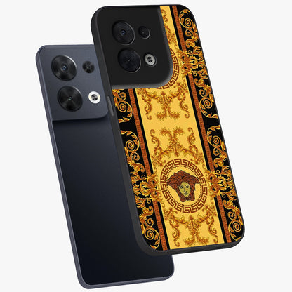 Golden Lotus Glow Glass Case displayed in angled mockup highlighting radiant lotus illustration with spiritual aesthetic.