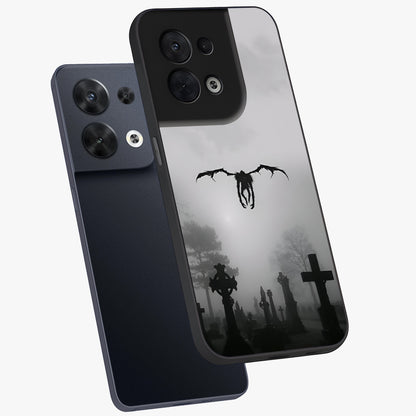Graveyard Shadow Descent Glass Case displayed in angled mockup highlighting eerie shadow illustration with gothic aesthetic.