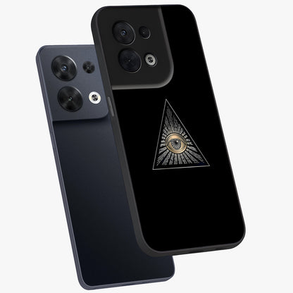 Illuminati Evil Glass Case displayed in angled mockup highlighting dark occult inspired design with bold aesthetic style.
