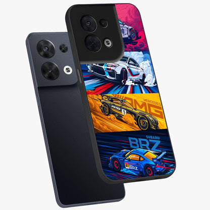 JDM Sports Car Glass Case displayed in angled mockup highlighting sleek Japanese racing car design with automotive aesthetic.