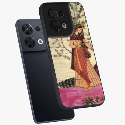 Lady With Veena Art Glass Case displayed in angled mockup highlighting graceful musical illustration with cultural artistic aesthetic.