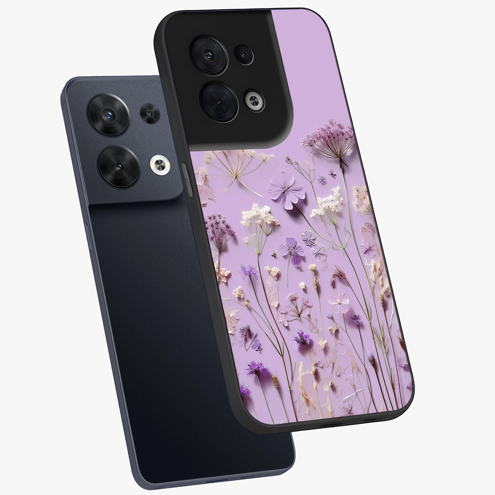 Lavender Blossom Dream Glass Case displayed in angled mockup highlighting dreamy lavender flower design with calming aesthetic style.