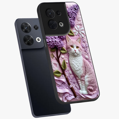 Lavender Cat Whimsy Glass Case displayed in angled mockup highlighting playful feline illustration with pastel lavender aesthetic.
