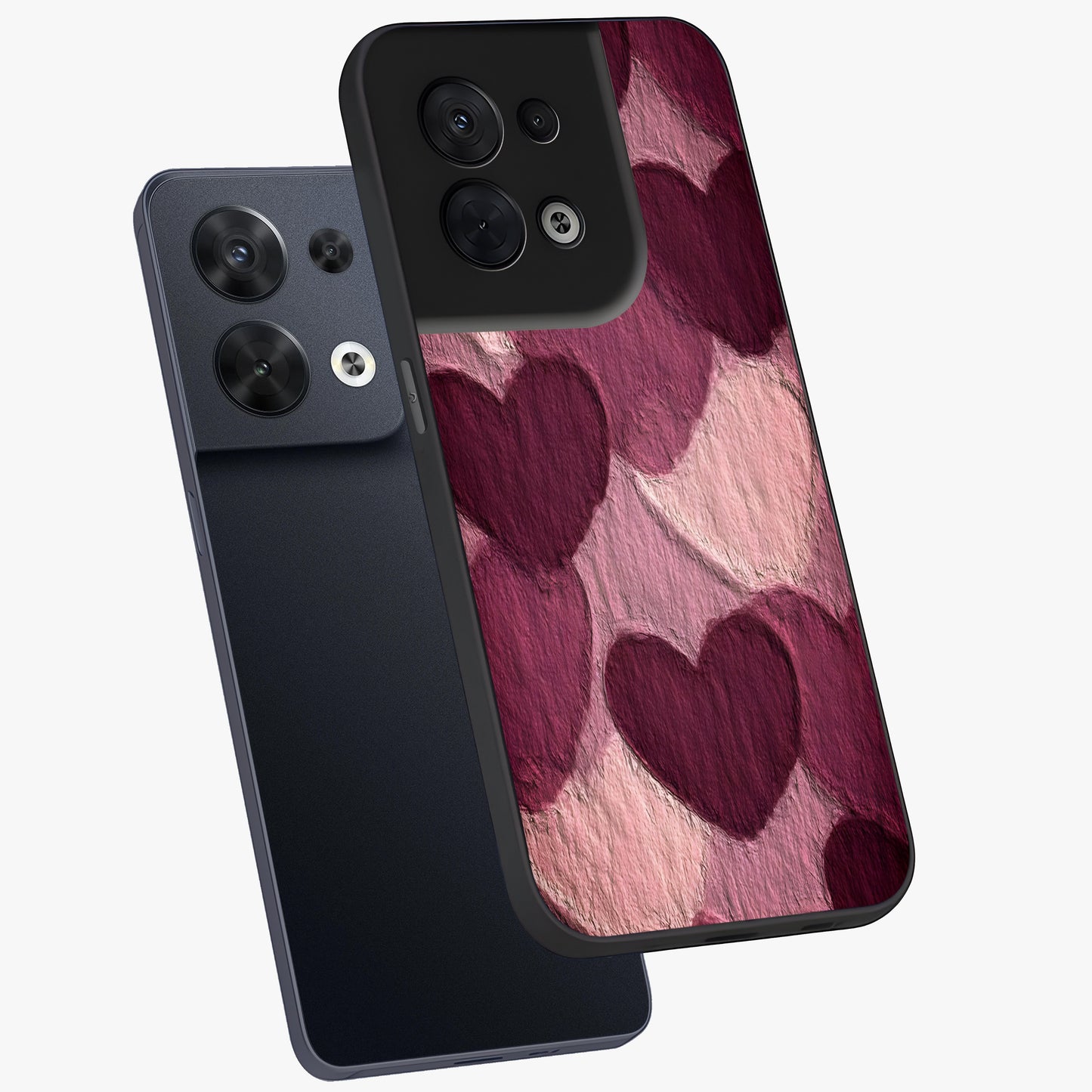 Layered Paper Hearts Glass Case displayed in angled mockup highlighting creative paper craft heart design with romantic aesthetic.