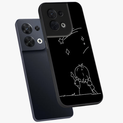 Line Art Girl With Shooting Stars Glass Case displayed in angled mockup highlighting elegant line art design with dreamy star aesthetic.