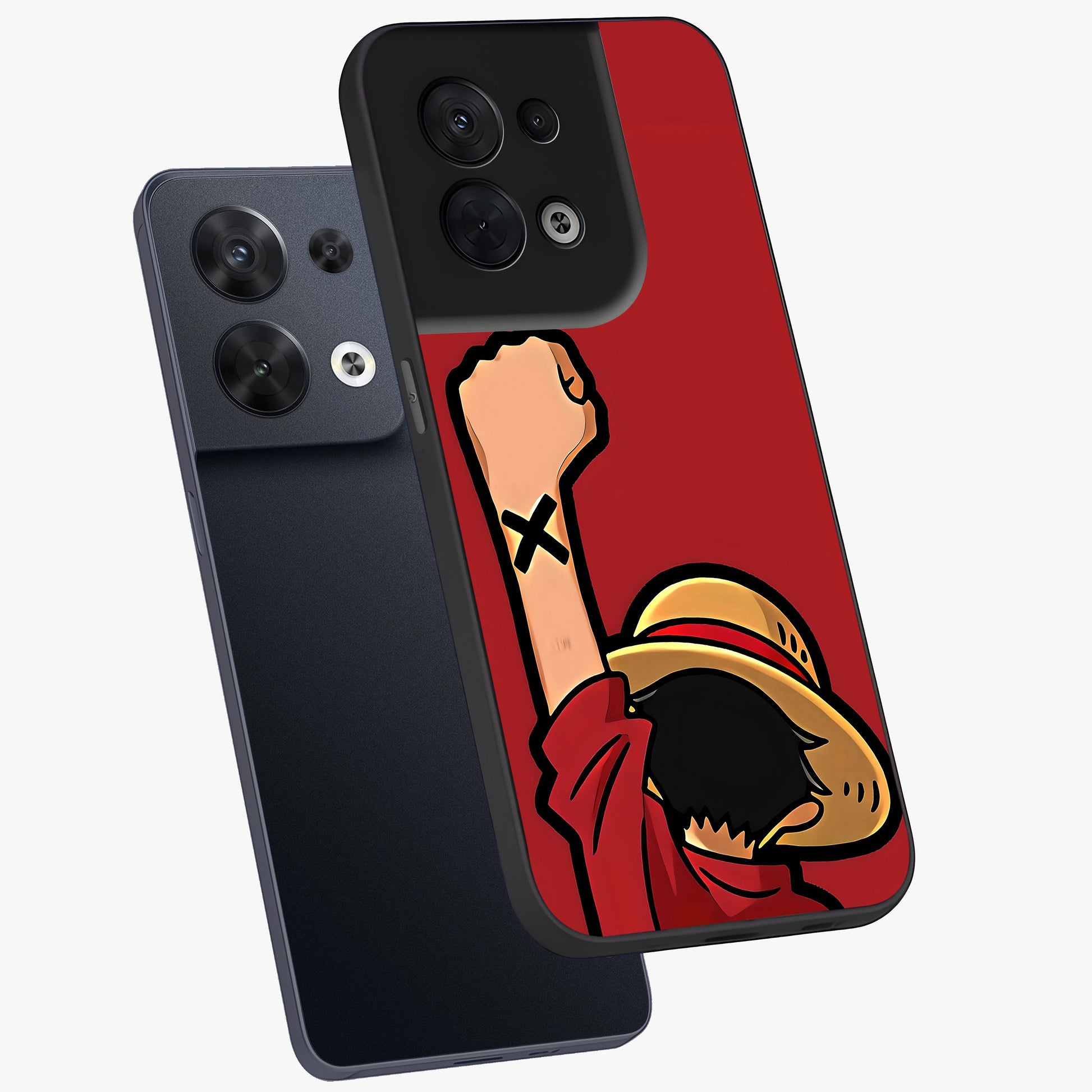 Luffy X Spirit Glass Case displayed in angled mockup highlighting powerful anime design with energetic action aesthetic.