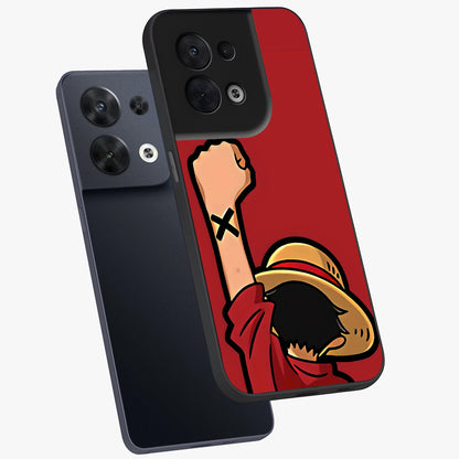 Luffy X Spirit Glass Case displayed in angled mockup highlighting powerful anime design with energetic action aesthetic.
