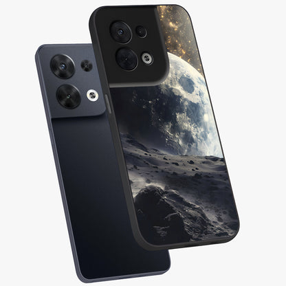Lunar Horizon Glow Glass Case displayed in angled mockup highlighting celestial moon design with dreamy night aesthetic.