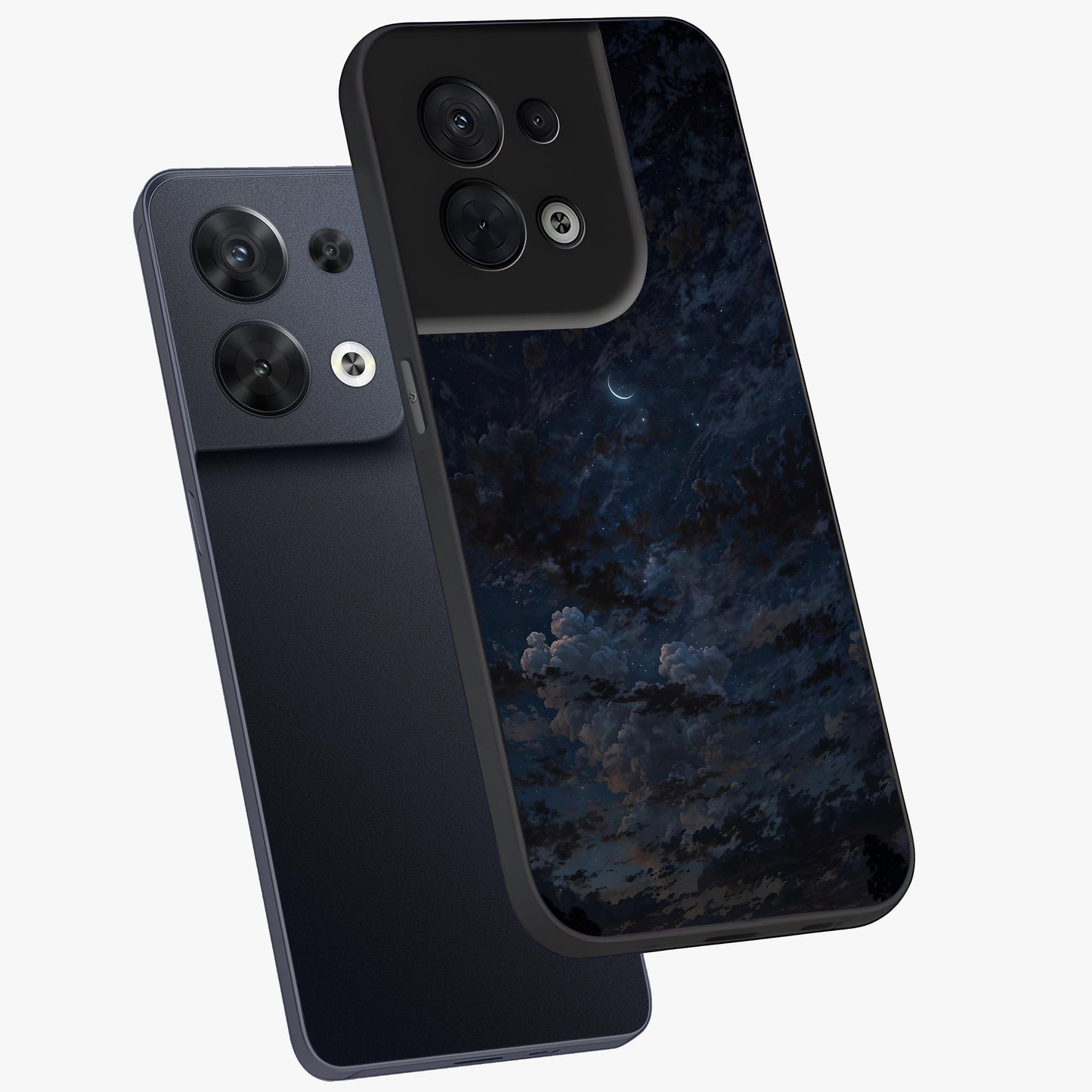 Lunar Veil Silence Glass Case displayed in angled mockup highlighting soft lunar design with peaceful celestial aesthetic.