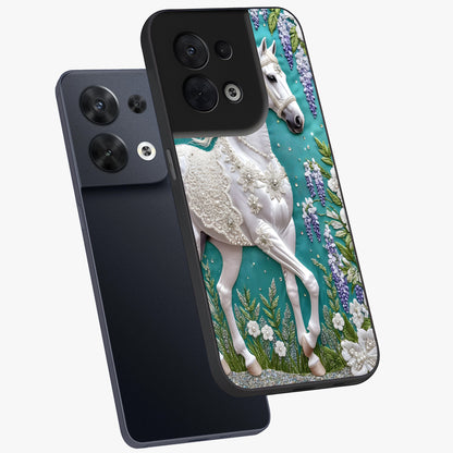 Majestic Floral Stallion Glass Case displayed in angled mockup highlighting majestic stallion illustration with elegant floral aesthetic.