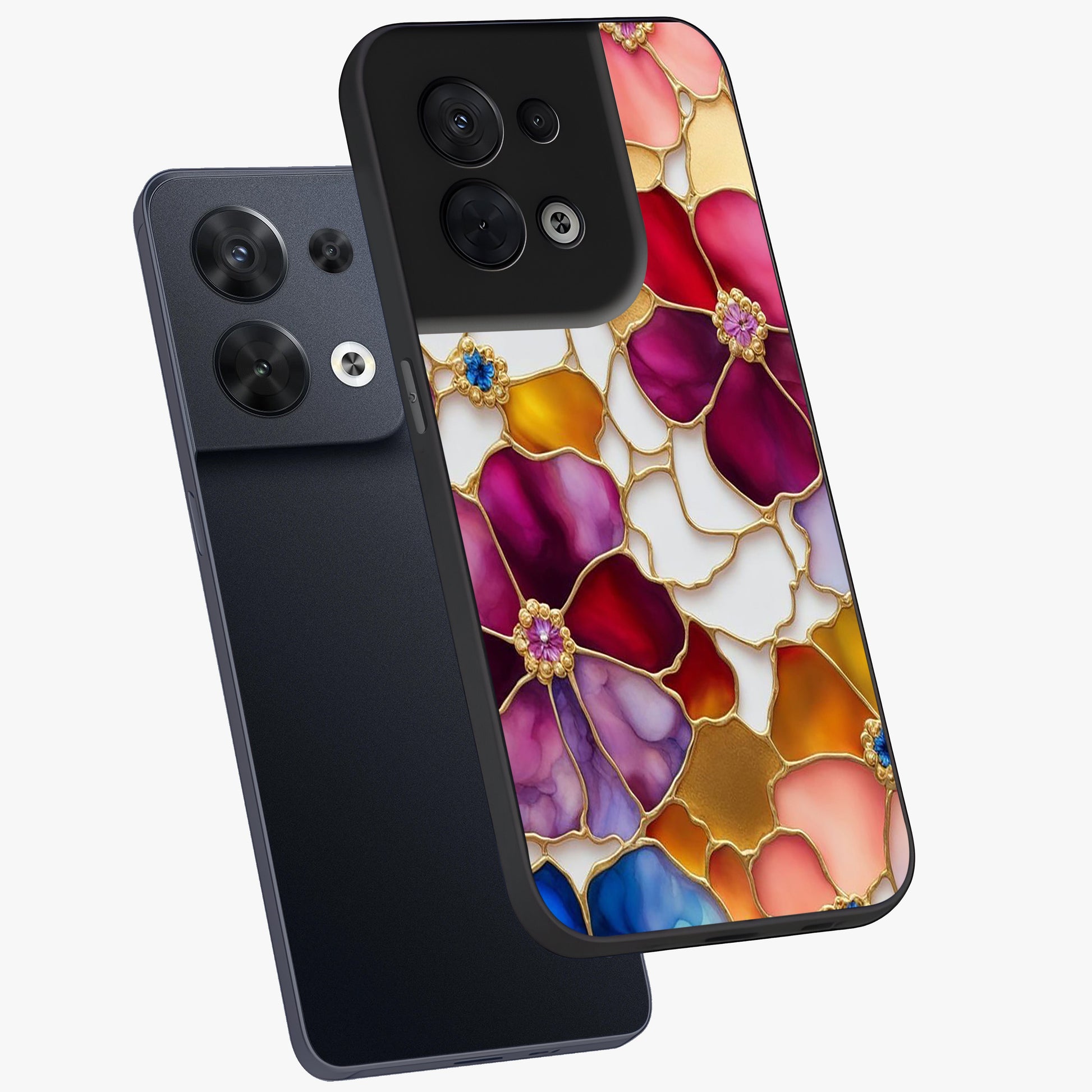 Marble Flower Pattern Glass Case displayed in angled mockup highlighting elegant marble floral design with modern aesthetic.