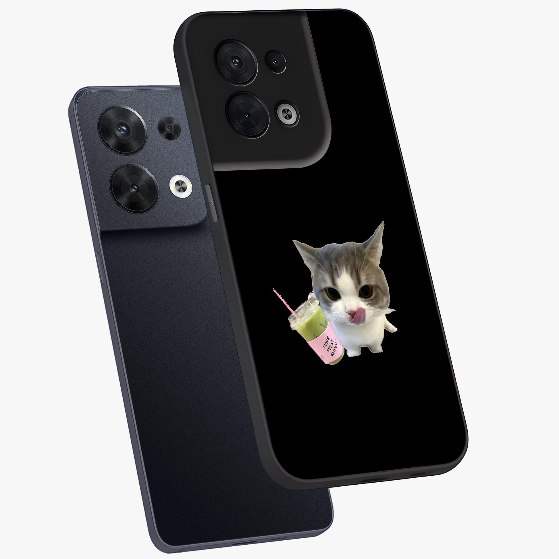 Matcha Cat Style Glass Case displayed in angled mockup highlighting playful feline design with pastel matcha aesthetic.