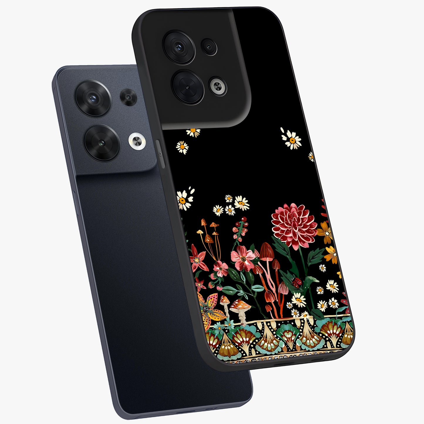 Midnight Bloom Pattern Glass Case displayed in angled mockup highlighting elegant flower design with midnight aesthetic style.