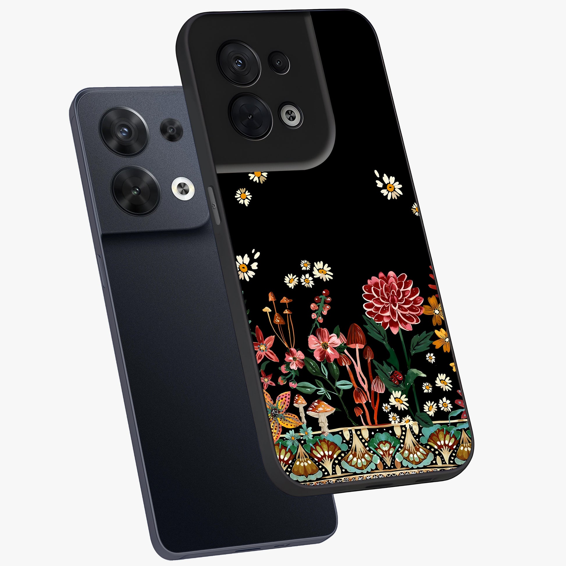 Midnight Bloom Pattern Glass Case displayed in angled mockup highlighting elegant flower design with midnight aesthetic style.