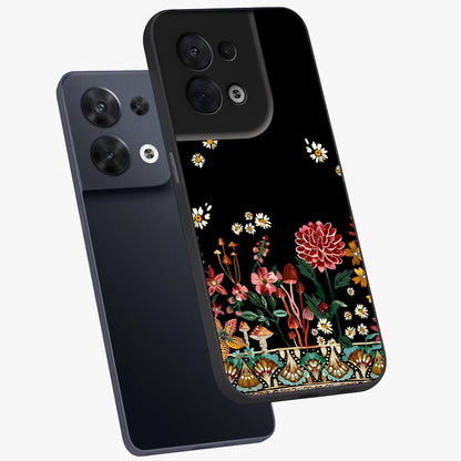 Midnight Bloom Pattern Glass Case displayed in angled mockup highlighting elegant flower design with midnight aesthetic style.