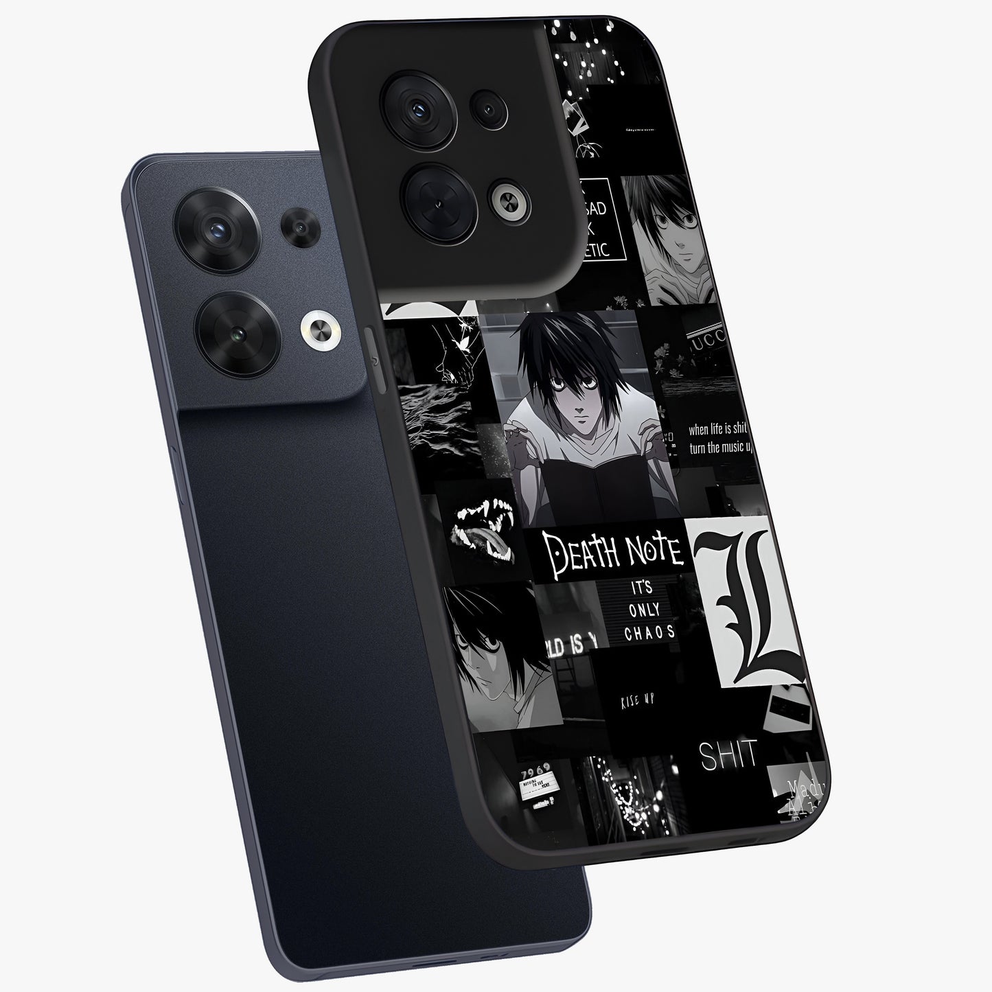 Midnight Chaos Mind Glass Case displayed in angled mockup highlighting chaotic artistic design with dramatic midnight aesthetic.