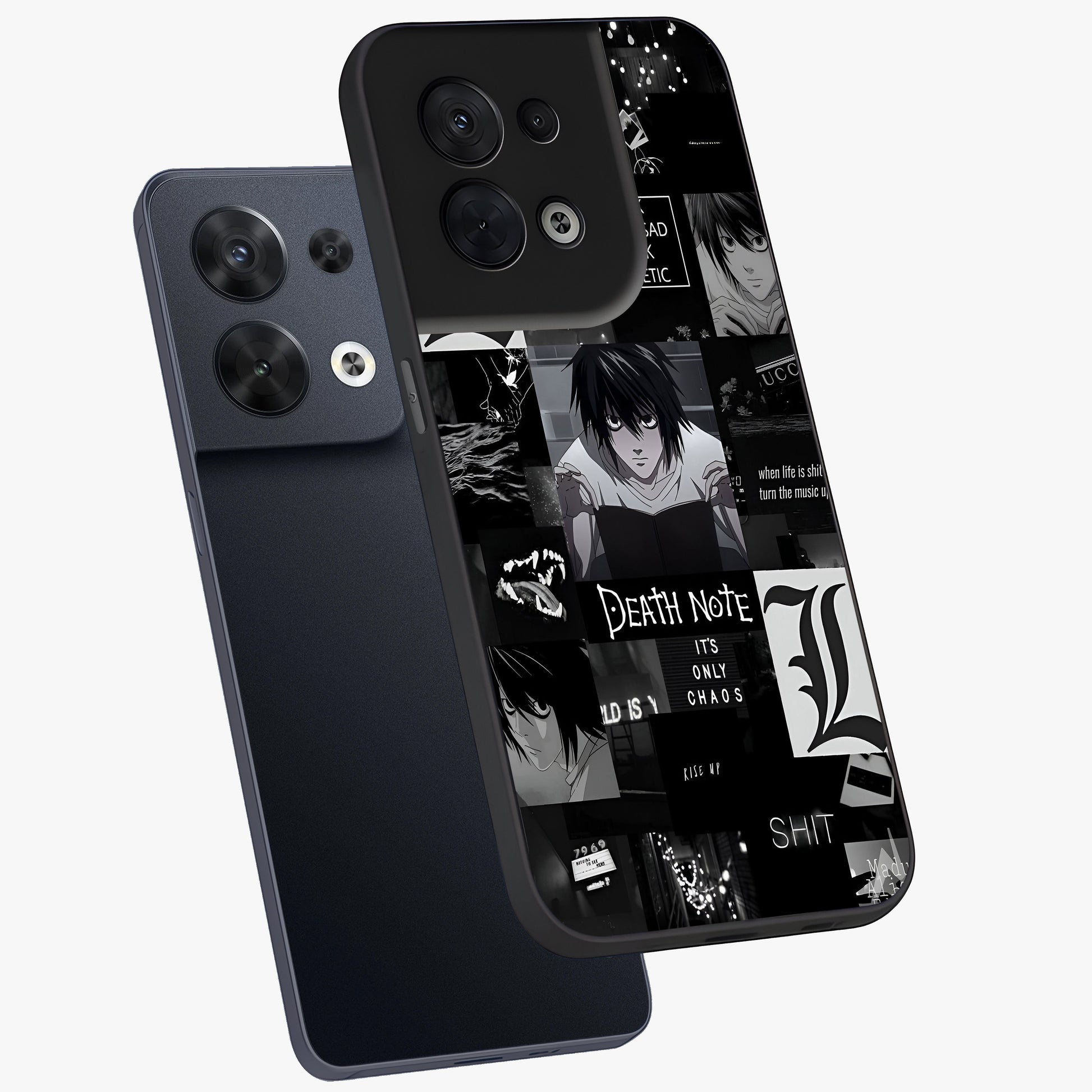 Midnight Chaos Mind Glass Case displayed in angled mockup highlighting chaotic artistic design with dramatic midnight aesthetic.