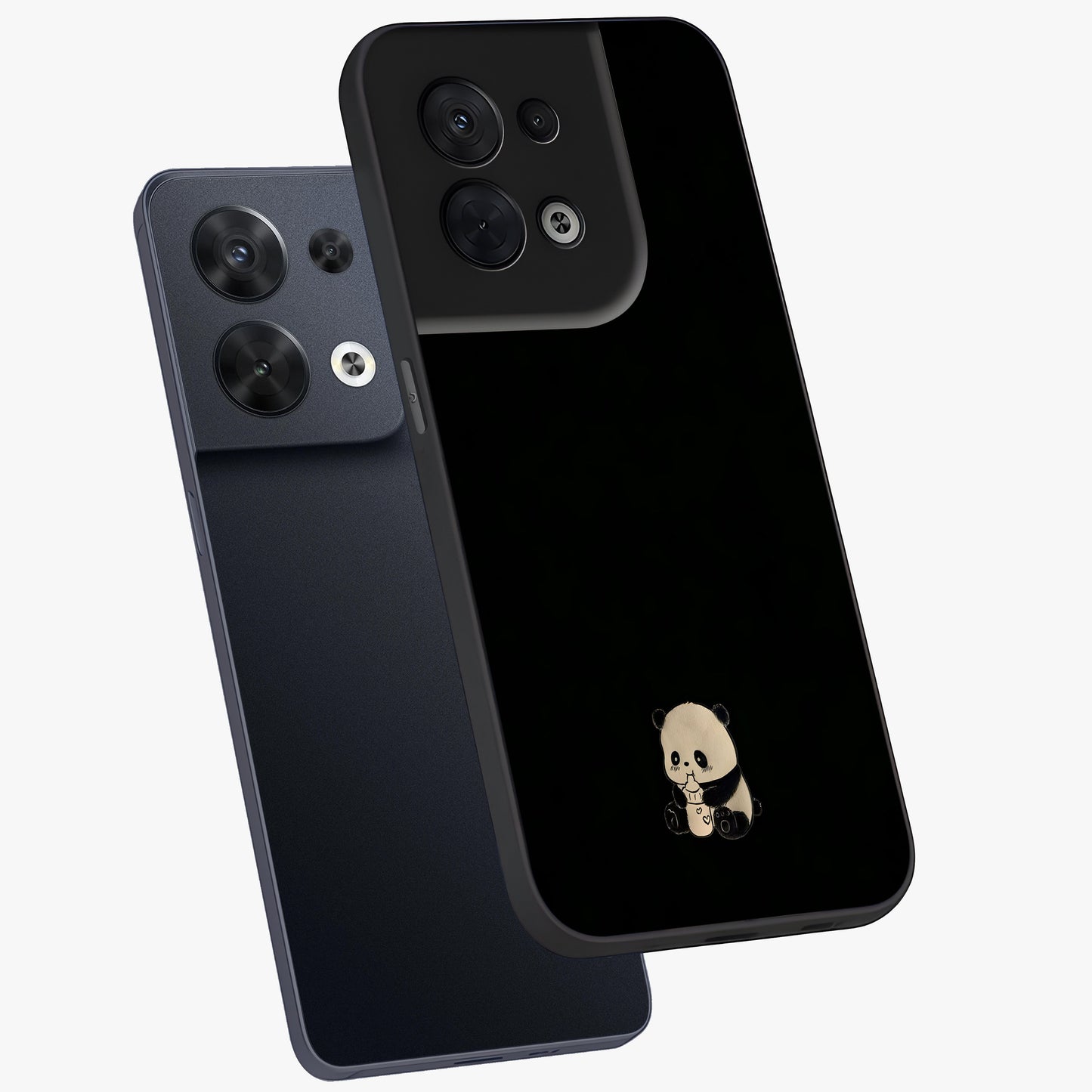 Midnight Panda Love Glass Case displayed in angled mockup highlighting adorable panda illustration with midnight aesthetic.