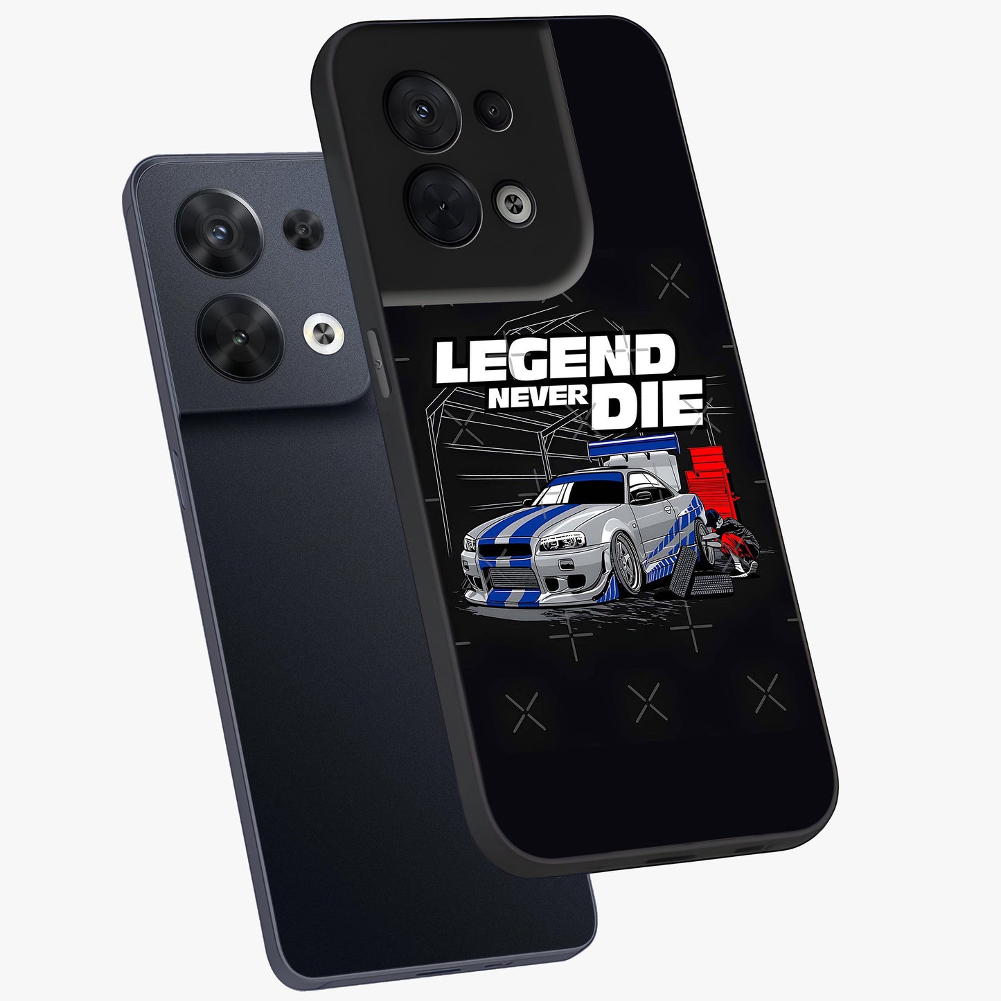 Midnight Racing Legacy Glass Case displayed in angled mockup highlighting dynamic automotive design with bold midnight aesthetic.
