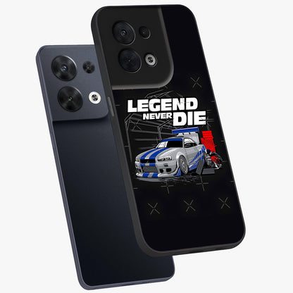 Midnight Racing Legacy Glass Case displayed in angled mockup highlighting dynamic automotive design with bold midnight aesthetic.