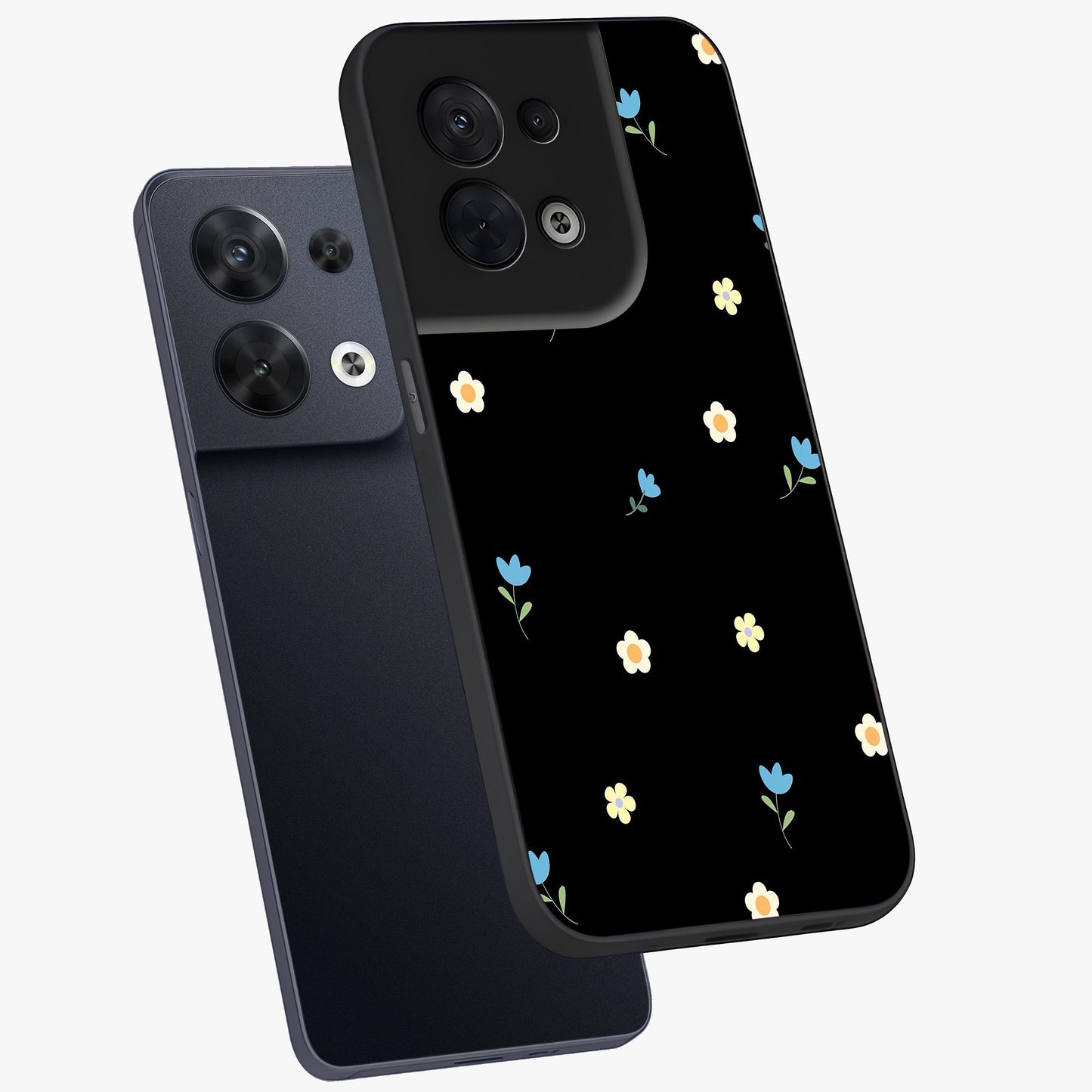 Minimal Petal Whispers Glass Case displayed in angled mockup highlighting delicate petal design with clean minimal aesthetic.