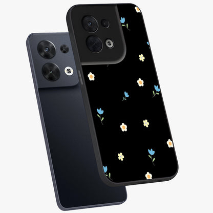 Minimal Petal Whispers Glass Case displayed in angled mockup highlighting delicate petal design with clean minimal aesthetic.