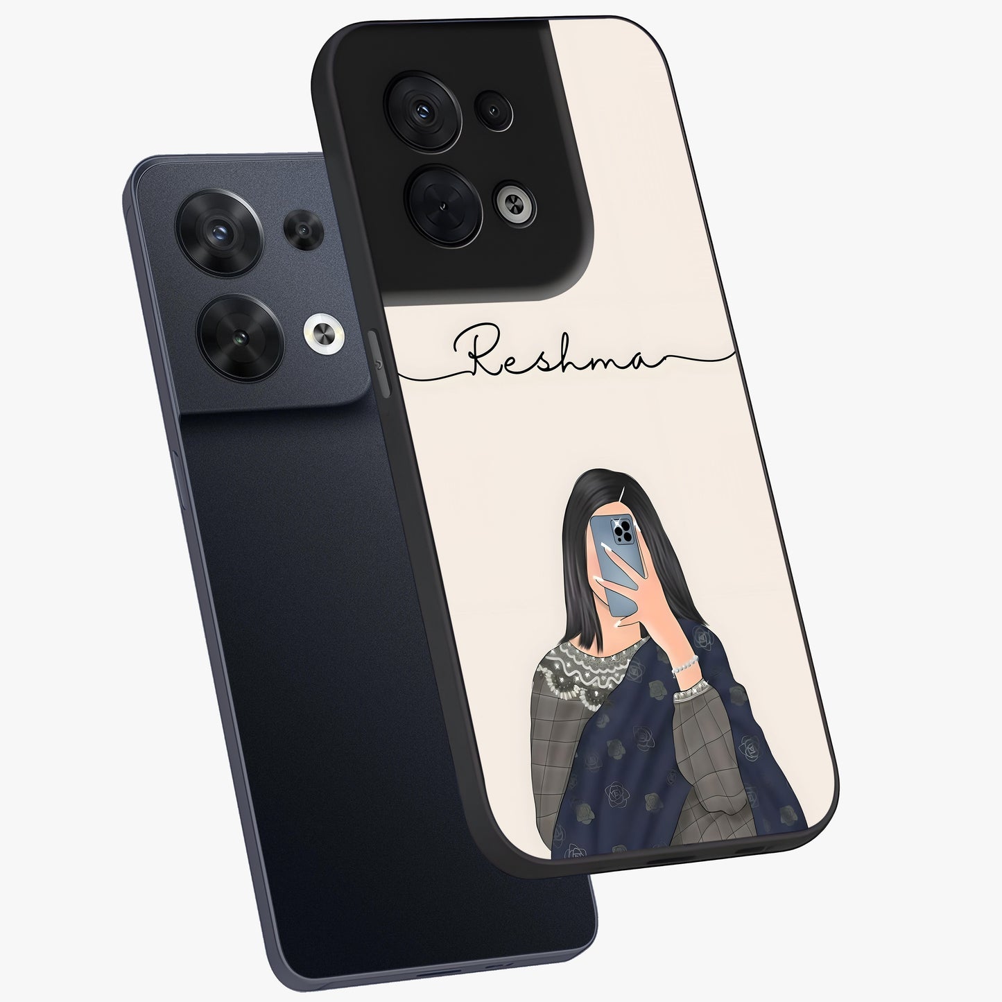 Mirror Mood Muse With Custom Name Glass Case displayed in angled mockup highlighting aesthetic mirror inspired design with custom name feature.