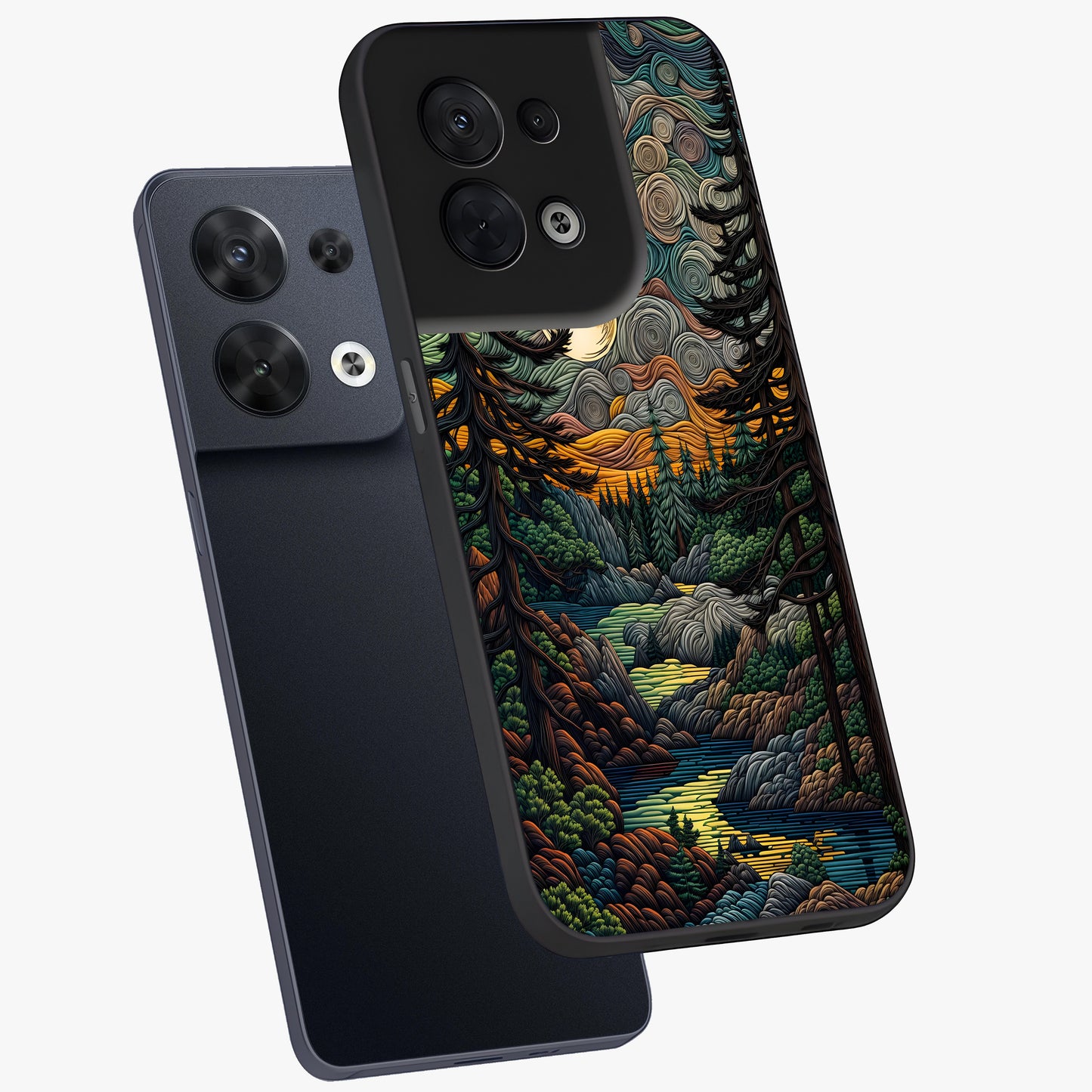 Moonlight Forest Dream Glass Case displayed in angled mockup highlighting dreamy forest design with glowing moon aesthetic.