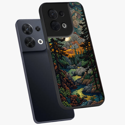 Moonlight Forest Dream Glass Case displayed in angled mockup highlighting dreamy forest design with glowing moon aesthetic.