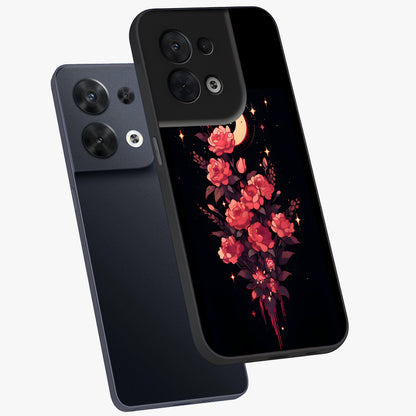 Moonlit Floral Elegance Glass Case displayed in angled mockup highlighting graceful flower design with soft moonlight aesthetic.