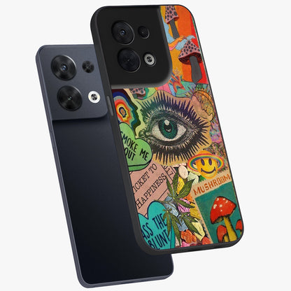 Mystic Eye Wonderland Glass Case displayed in angled mockup highlighting magical eye illustration with dreamy aesthetic.
