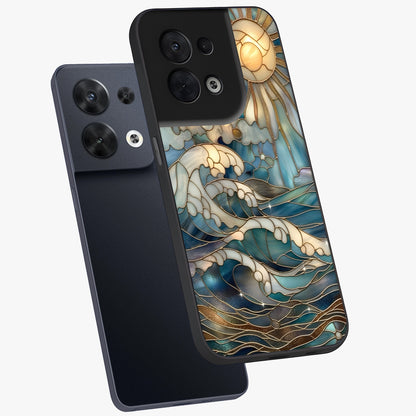 Oceanic Stained Printed Glass Case displayed in angled mockup highlighting colorful aquatic design with artistic aesthetic style.