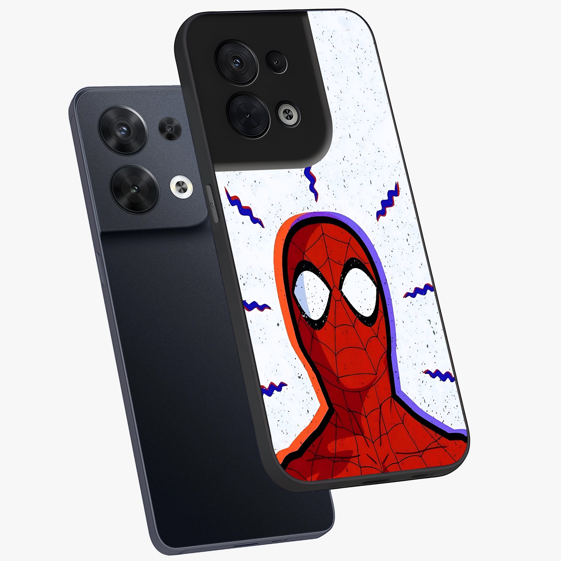 Omg Spiderman Glass Case displayed in angled mockup highlighting dynamic hero illustration with action comic aesthetic.
