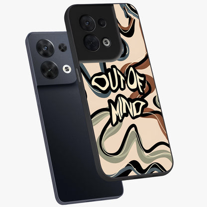 Out Of Mind Glass Case displayed in angled mockup highlighting bold statement design with modern artistic aesthetic.