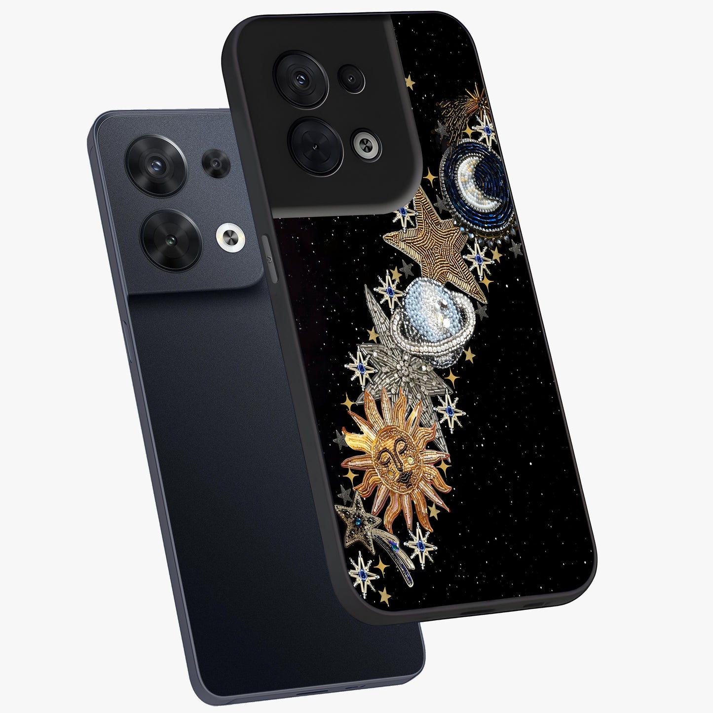 Pearls Universe Object Glass Case displayed in angled mockup highlighting celestial pearl design with dreamy aesthetic.