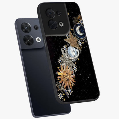 Pearls Universe Object Glass Case displayed in angled mockup highlighting celestial pearl design with dreamy aesthetic.