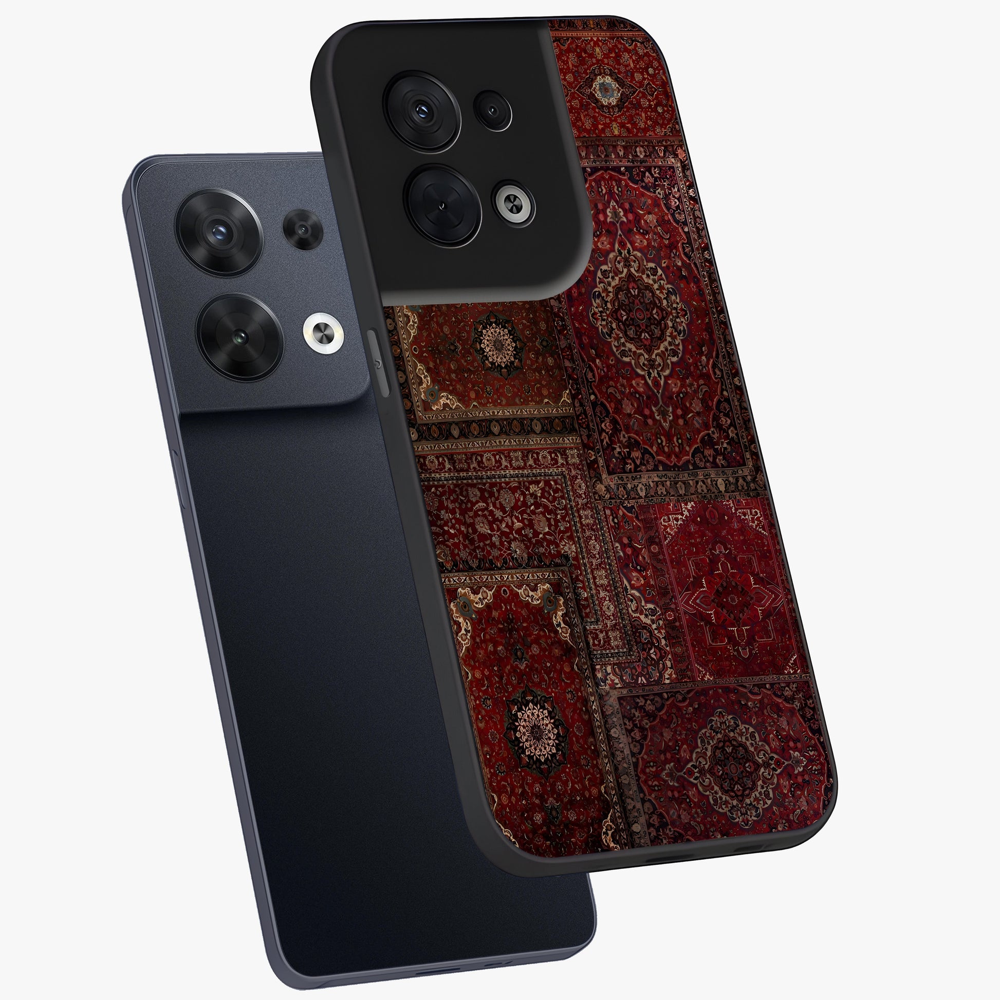 Persian Velvet Tale Glass Case displayed in angled mockup highlighting ornate textile inspired design with royal aesthetic.